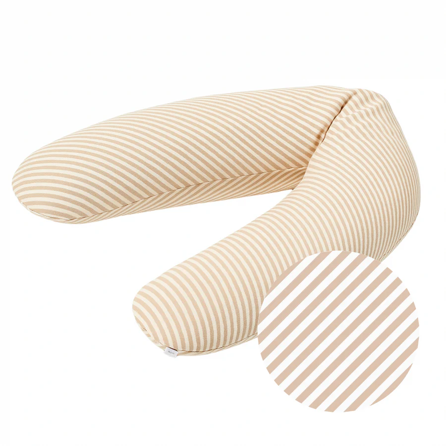 Bež jastuk za trudnice u obliku banane sa nežnim belim prugama